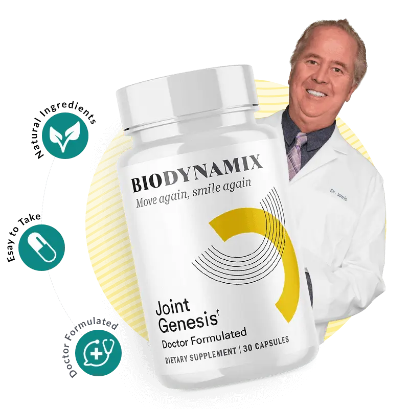 Biodynamix Joint Genesis™ is a premium, doctor-formulated supplement that targets the root causes of age-related joint decline by replenishing hyaluronan—the “joint jelly” that cushions and lubricates your joints.